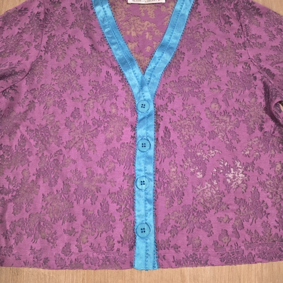 NWT Victoria’s Secret Sheer Floral Cardigan Purple Blue Trim Lightweight Size M - Picture 12 of 12